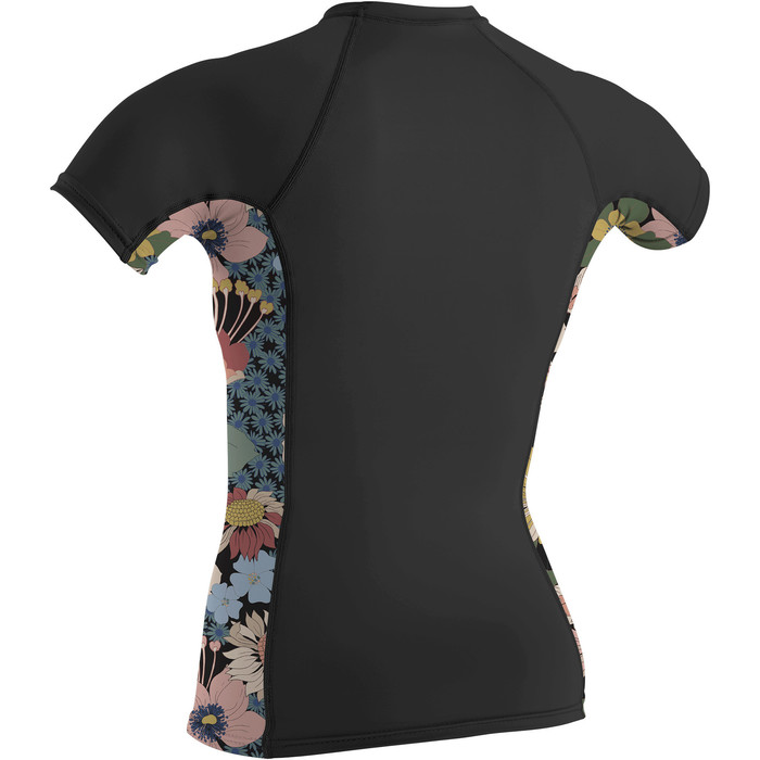 2022 O'Neill Womens Side Print Short Sleeve Rash Vest 5405S - Black / Twiggy